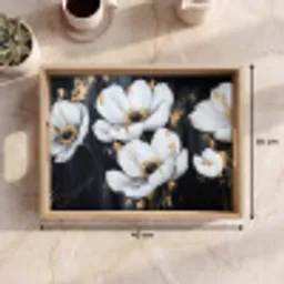 Bloemen - Wit - Abstract Dienblad Rechthoek middel -USP_Formaat