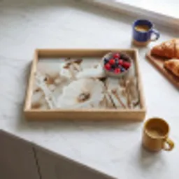 Bloemen - Winter - Wit - Sneeuw - Beige Dienblad Rechthoek middel -sfeer2