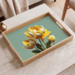 Bloemen - Geel - Bladeren - Structuur Dienblad Rechthoek middel -sfeer1