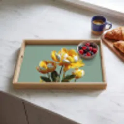 Bloemen - Geel - Bladeren - Structuur Dienblad Rechthoek middel -sfeer2