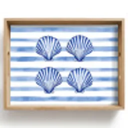 Vier schelpen - Blauw - Wit - Strepen Dienblad Rechthoek middel -z3d_shopping