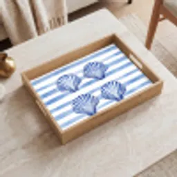 Vier schelpen - Blauw - Wit - Strepen Dienblad Rechthoek middel -sfeer1