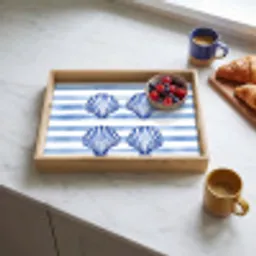 Vier schelpen - Blauw - Wit - Strepen Dienblad Rechthoek middel -sfeer2
