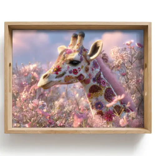 Giraffe - Bloemen - Roze Dienblad Rechthoek middel -z3d_shopping
