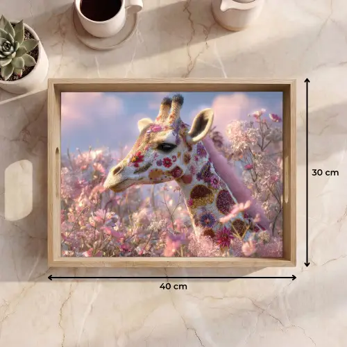 Giraffe - Bloemen - Roze Dienblad Rechthoek middel -USP_Formaat