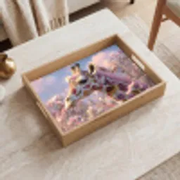 Giraffe - Bloemen - Roze Dienblad Rechthoek middel -sfeer1