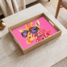 Giraf - Roze - Bril - Sjaal Dienblad Rechthoek middel -sfeer1