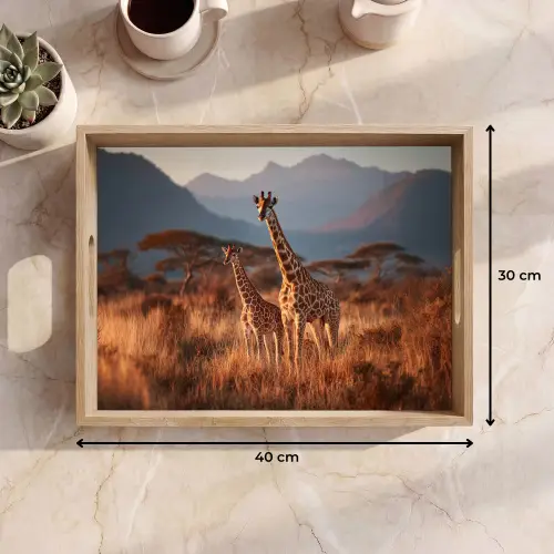 Giraffen - Hoog gras - Acaciabomen Dienblad Rechthoek middel -USP_Formaat