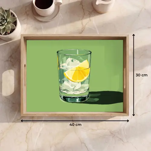 Glas - Citroen - Ijsblokjes - Groen Dienblad Rechthoek middel -USP_Formaat