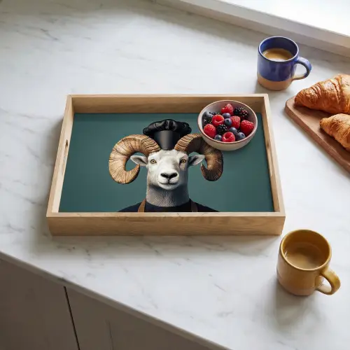 Geit - Hoorns - Kokskleding Dienblad Rechthoek middel -sfeer2