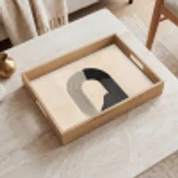 Grafisch gebogen motief - Beige Dienblad Rechthoek middel -sfeer1