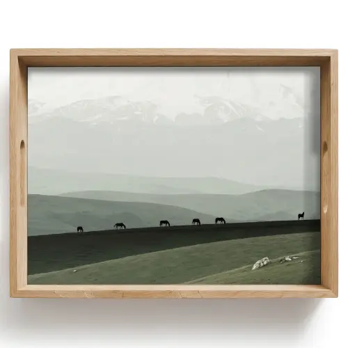 Grijs - Berg - Paarden Dienblad Rechthoek middel -z3d_shopping