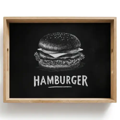 Hamburger - Krijttekst - Zwart - Wit Dienblad Rechthoek middel -z3d_shopping