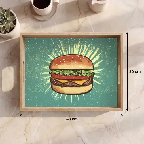 Hamburger - Illustratie - Sla - Kaas Dienblad Rechthoek middel -USP_Formaat