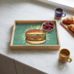 Hamburger - Illustratie - Sla - Kaas Dienblad Rechthoek middel -sfeer2
