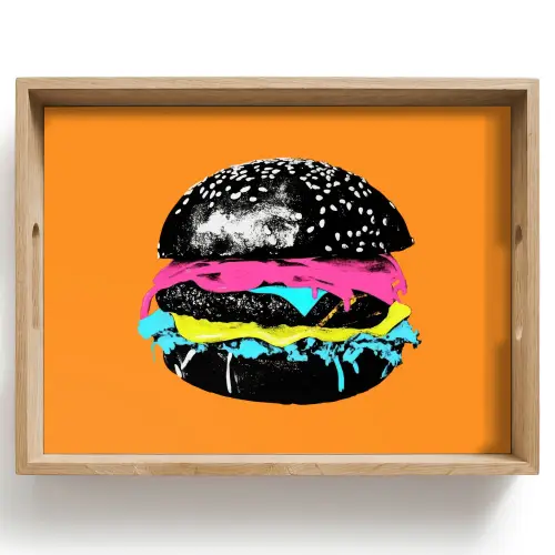 Hamburger - Oranje - Neon - popart Dienblad Rechthoek middel -z3d_shopping