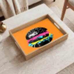 Hamburger - Oranje - Neon - popart Dienblad Rechthoek middel -sfeer1