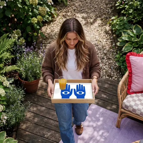 Handen - Twee - Ogen - Blauw Dienblad Rechthoek middel -sfeer5