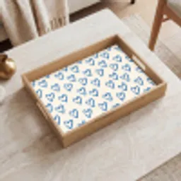 Hartjes patroon - Blauw - Beige - Liefde Dienblad Rechthoek middel -sfeer1