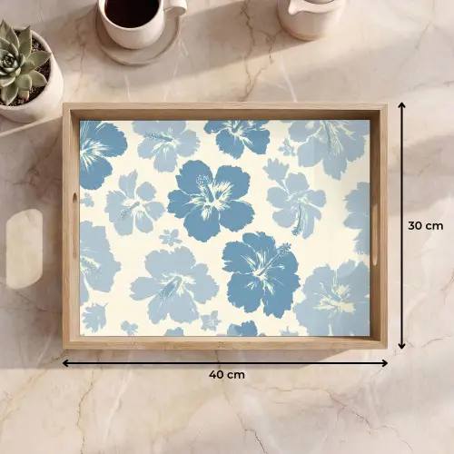 Hibiscusbloemen - Blauw - Patroon - Tropisch Dienblad Rechthoek middel -USP_Formaat