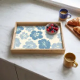 Hibiscusbloemen - Blauw - Patroon - Tropisch Dienblad Rechthoek middel -sfeer2