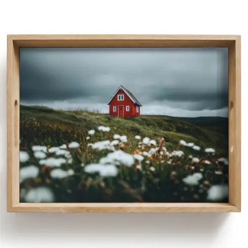 Heuvel - Huisje - Bloemen - Wit Dienblad Rechthoek middel -z3d_shopping