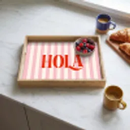 Hola - Quote -  Strepen - Pastel - Roze - Rood - Wit Dienblad Rechthoek middel -sfeer2