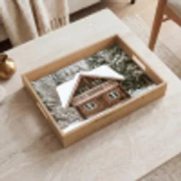 Huis - Bos - Winter - Natuur - Sneeuw Dienblad Rechthoek middel -sfeer1