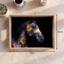 Paard - Bloemen - Zwart Dienblad Rechthoek middel -USP_Formaat