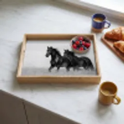 Paarden - Gras - Zwart - Wit Dienblad Rechthoek middel -sfeer2