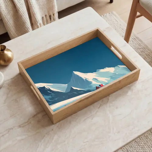 Huis - Berglandschap -  Sneeuw Dienblad Rechthoek middel -sfeer1