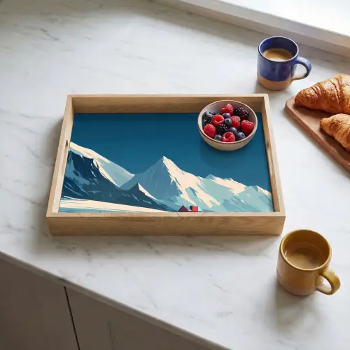 Huis - Berglandschap -  Sneeuw Dienblad Rechthoek middel -sfeer2
