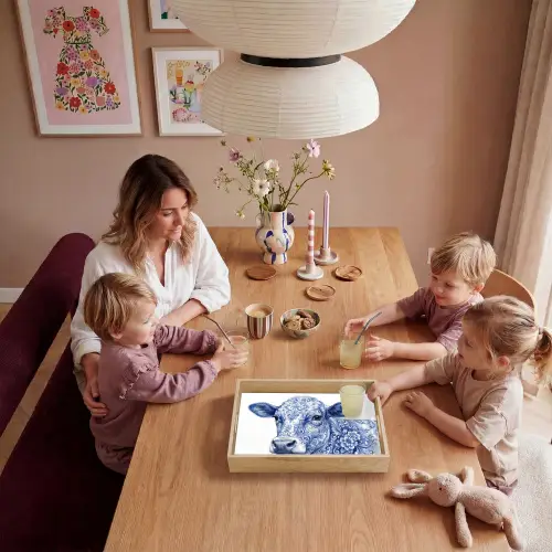 Illustratie - Koe - Blauw Dienblad Rechthoek middel -sfeer4