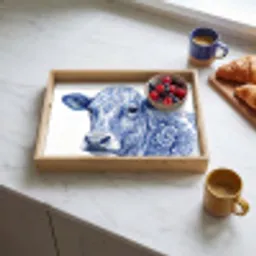 Illustratie - Koe - Blauw Dienblad Rechthoek middel -sfeer2
