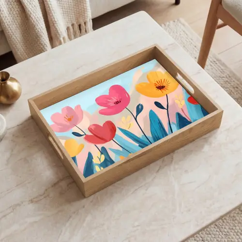 Illustratie - Bloemen - Kleurrijk Dienblad Rechthoek middel -sfeer1