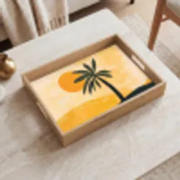 Illustratie - Palmboom - Zon - Heuvels Dienblad Rechthoek middel -sfeer1