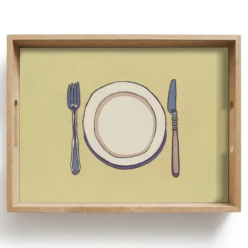 Illustratie - Bord - Bestek - Beige Dienblad Rechthoek middel -z3d_shopping