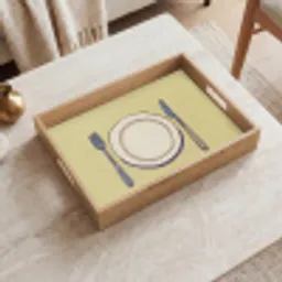Illustratie - Bord - Bestek - Beige Dienblad Rechthoek middel -sfeer1