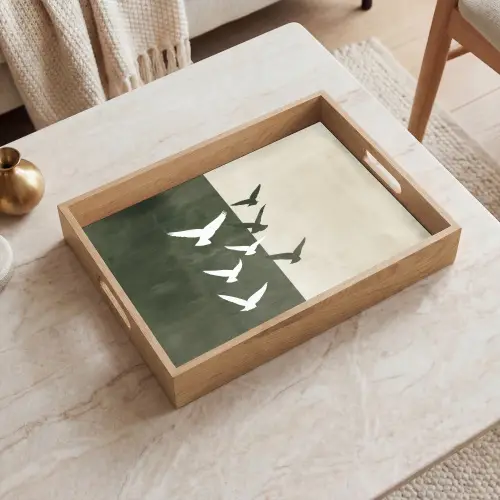 Japandi - Vogel - Groen Dienblad Rechthoek middel -sfeer1