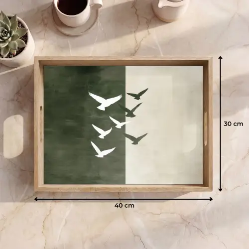 Japandi - Vogel - Groen Dienblad Rechthoek middel -USP_Formaat