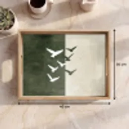Japandi - Vogel - Groen Dienblad Rechthoek middel -USP_Formaat