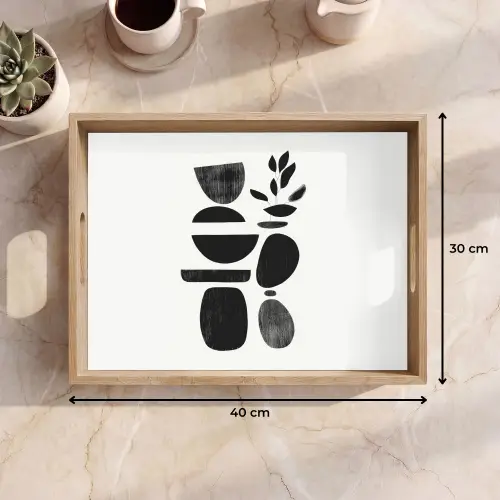 Japandi - Zwart - Abstract Dienblad Rechthoek middel -USP_Formaat