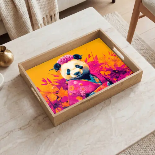 Kimono - Roze - Panda - Bloemenkroon Dienblad Rechthoek middel -sfeer1