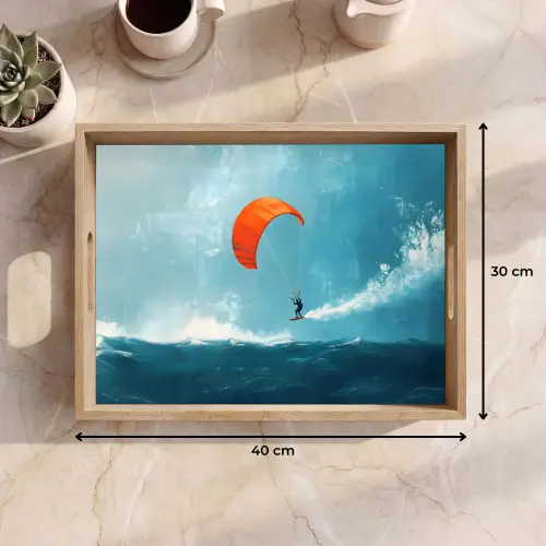 Kitesurfer - Oranje - Zee - Lucht Dienblad Rechthoek middel -USP_Formaat