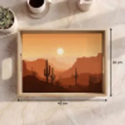 Landschap - Woestijn - Cactussen - Zon Dienblad Rechthoek middel -USP_Formaat