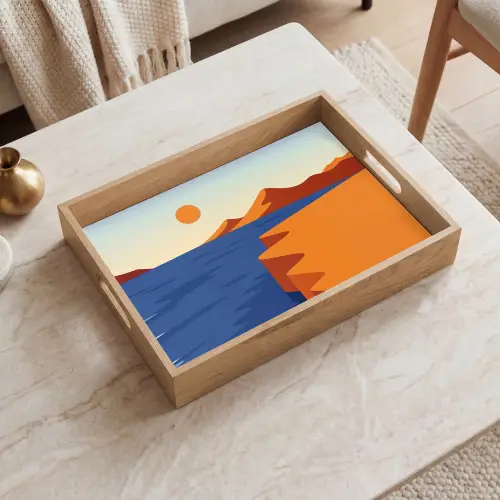 Landschap - Bergen - Zon - Zee Dienblad Rechthoek middel -sfeer1