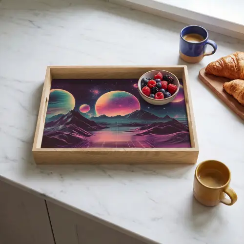 Landschap - Planeten - Horizon - Paars Dienblad Rechthoek middel -sfeer2
