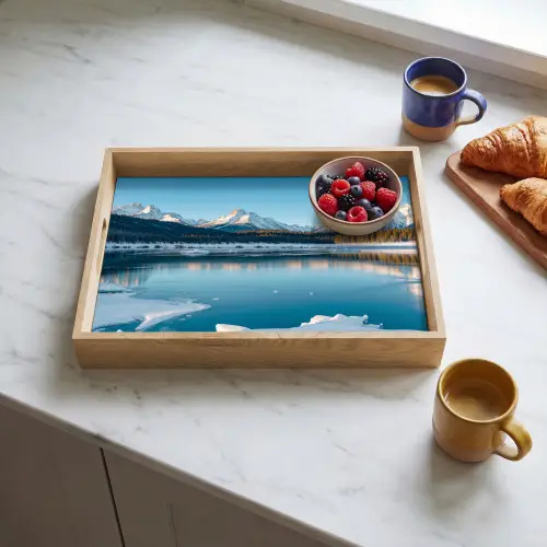 Landschap - Winter - Meer - Bergen - Uitzicht - IJs Dienblad Rechthoek middel -sfeer2