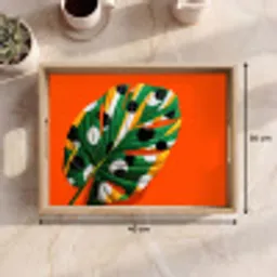 Blad - Oranje - Stippen - Kleurrijk Dienblad Rechthoek middel -USP_Formaat