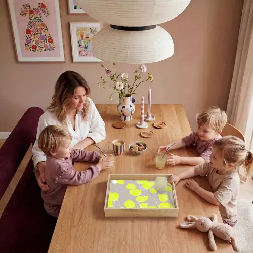 Bladeren - Neon - Geel - Lijnen Dienblad Rechthoek middel -sfeer4